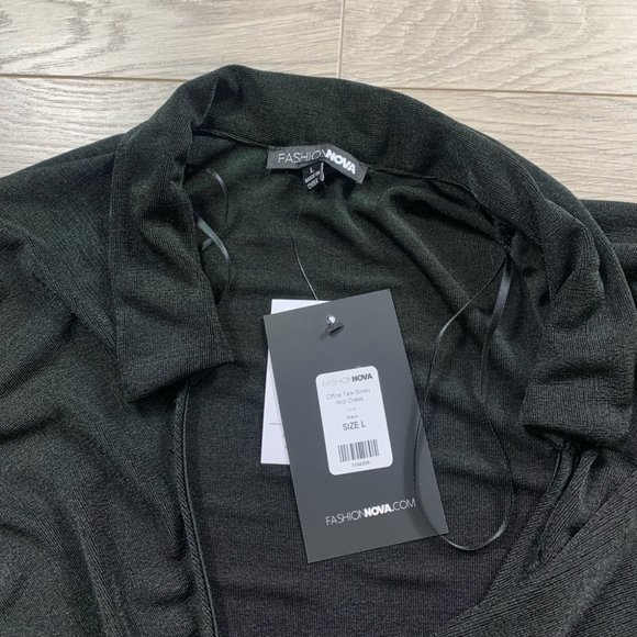 Fashion Nova Office Talk Slinky Long Sleeve Midi Dress - Black - Picture 7 of 13